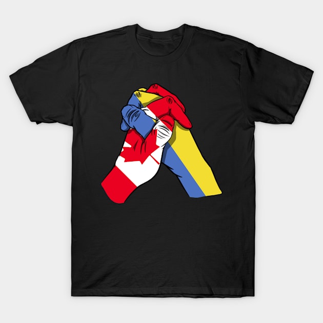 Canada and Ukraine Flags Holding Hands Ukraine Canada Roots T-Shirt by BramCrye